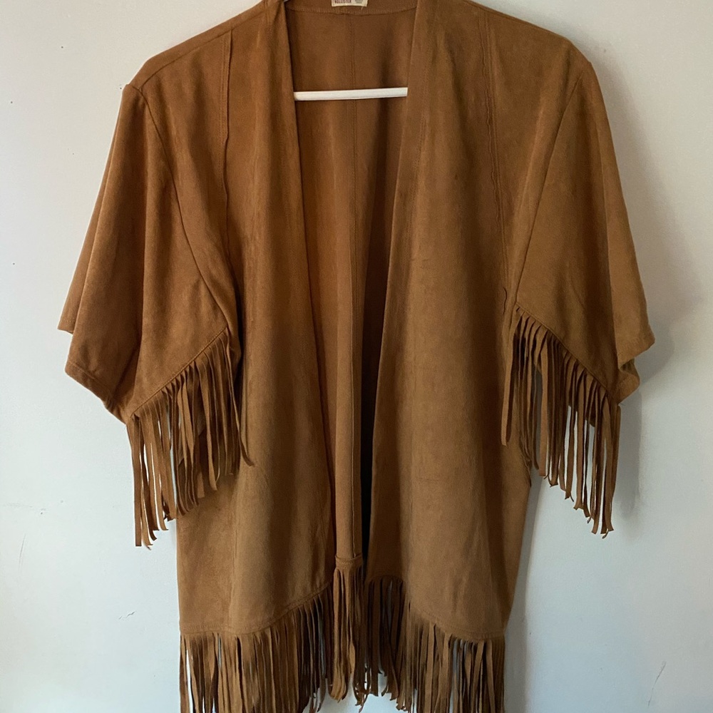 Hollister Faux suede fringe open front cardigan